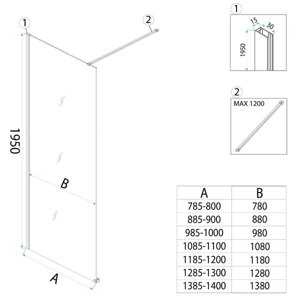 Shower screen Rea Flexi Brown / Brush Copper 140