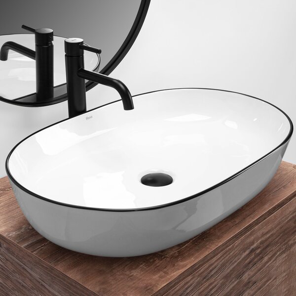 Ceramic Countertop Basin Rea CLEO white Black edge