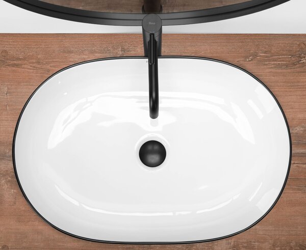 Ceramic Countertop Basin Rea CLEO white Black edge