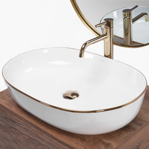 Ceramic Countertop Basin Rea CLEO White Gold Edge