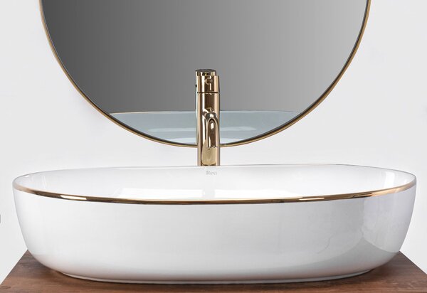 Ceramic Countertop Basin Rea CLEO White Gold Edge