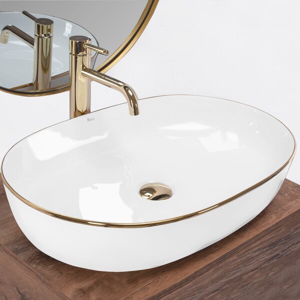 Ceramic Countertop Basin Rea CLEO White Gold Edge