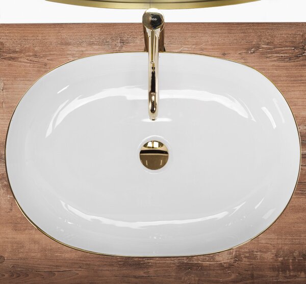 Ceramic Countertop Basin Rea CLEO White Gold Edge