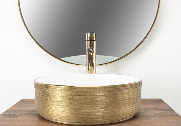 Countertop Basin Rea Sami White Brush Gold
