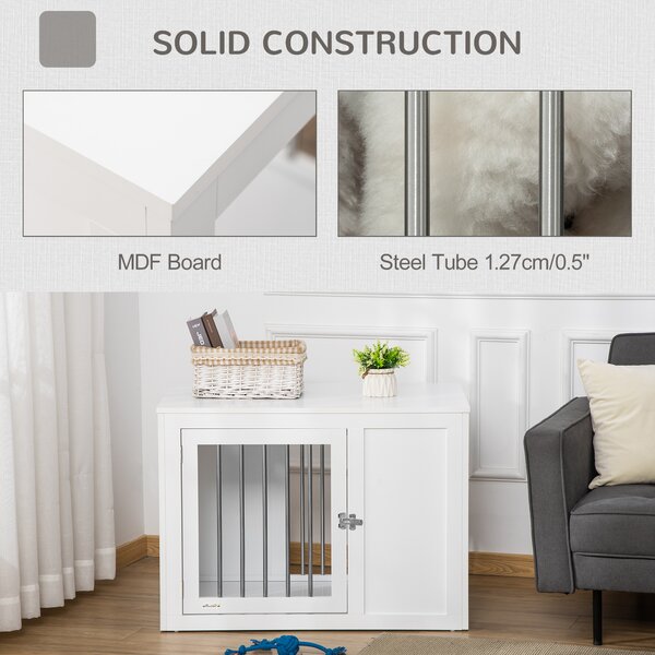 PawHut Furniture Style Dog Crate, End Table Pet Cage Kennel, Indoor Decorative Puppy House, w/ Double Doors, Locks, for Medium Dogs, White Aosom UK