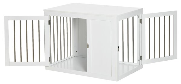 PawHut Furniture Style Dog Crate, End Table Pet Cage Kennel, Indoor Decorative Puppy House, w/ Double Doors, Locks, for Medium Dogs, White Aosom UK