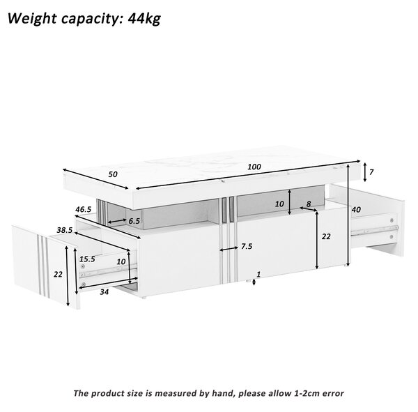 Modern Rectangular Coffee Table with Marble Veneer Top and 2 Wooden Drawers, Table in Trendy Design for Living Room, 100x50x40 cm, White Aosom UK