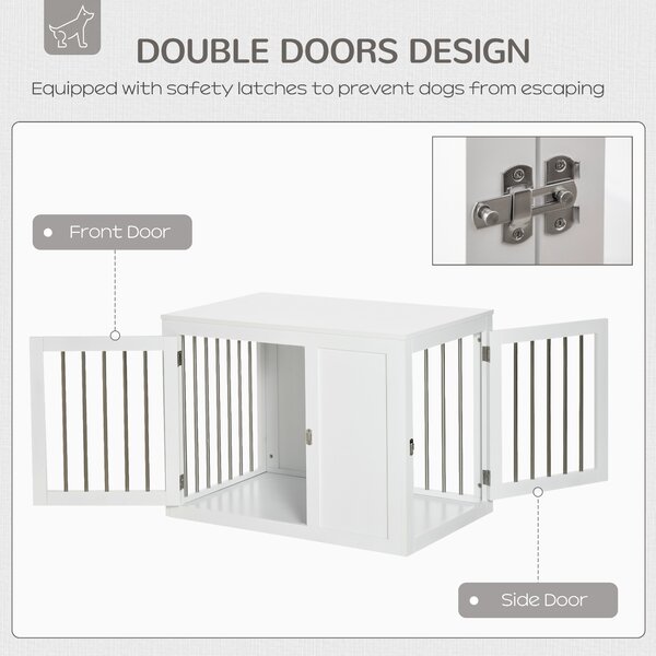 PawHut Furniture Style Dog Crate, End Table Pet Cage Kennel, Indoor Decorative Puppy House, w/ Double Doors, Locks, for Medium Dogs, White Aosom UK