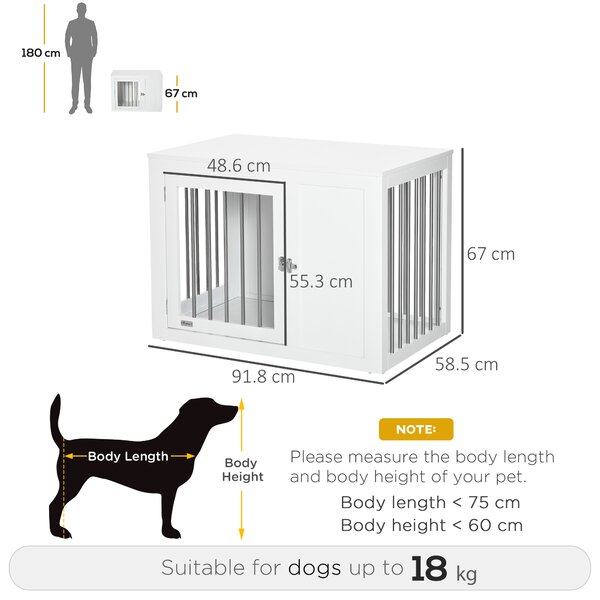 PawHut Furniture Style Dog Crate, End Table Pet Cage Kennel, Indoor Decorative Puppy House, w/ Double Doors, Locks, for Medium Dogs, White Aosom UK