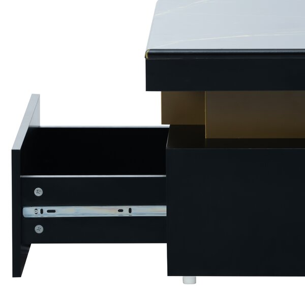 Modern Rectangular Coffee Table with Marble Veneer Top and 2 Wooden Drawers, Table in Trendy Design for Living Room, 100x50x40 cm, Black Aosom UK