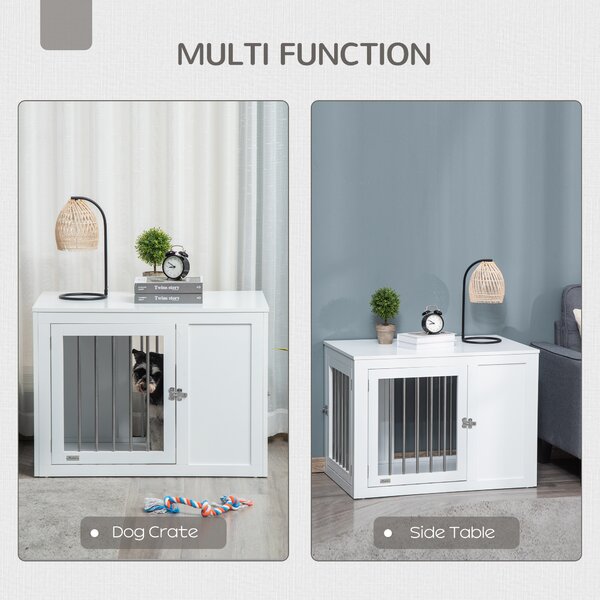 PawHut Furniture Style Dog Crate, End Table Pet Cage Kennel, Indoor Decorative Puppy House, w/ Double Doors, Locks, for Medium Dogs, White Aosom UK