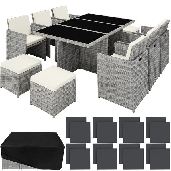 Tectake 403641 rattan garden furniture set new york with protective cover - light grey