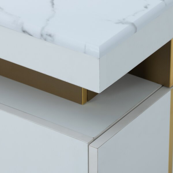 Modern Rectangular Coffee Table with Marble Veneer Top and 2 Wooden Drawers, Table in Trendy Design for Living Room, 100x50x40 cm, White Aosom UK