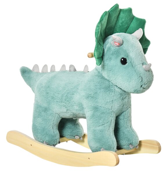 HOMCOM Kids Plush Ride-On Rocking Horse Triceratops-shaped Plush Toy Rocker with Realistic Sounds for Child 36-72 Months Dark Green