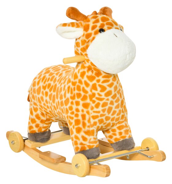 HOMCOM 2-IN-1 Kids Plush Ride-On Rocking Gliding Horse Giraffe-shaped Plush Toy Rocker with Realistic Sounds for Child 36-72 Months Yellow Aosom UK
