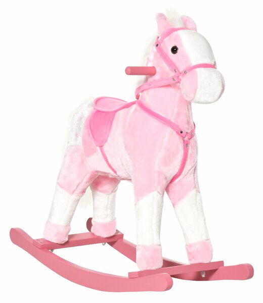 HOMCOM Childrens Plush Rocking Horse with Sound-Pink Aosom UK