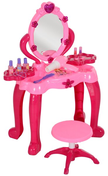 AIYAPLAY Kids Dressing Table with Mirror and Stool, Light, Music, 15 Accessories, for 3-6 Years Old, Pink Aosom UK