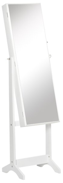 HOMCOM Lockable Jewellery Cabinet with Full-Length Mirror, Armoire Organiser for Bedroom Dressing Room, White Aosom UK
