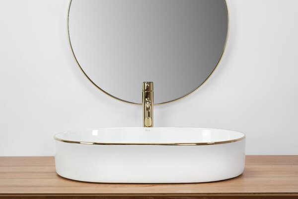 Ceramic Countertop Basin Rea Nadia White Gold Edge