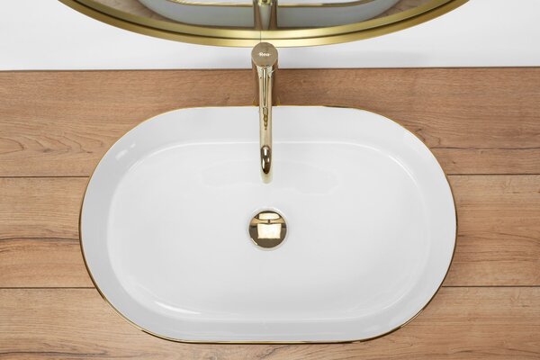 Ceramic Countertop Basin Rea Nadia White Gold Edge