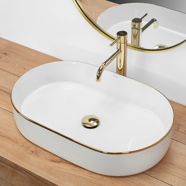 Ceramic Countertop Basin Rea Nadia White Gold Edge