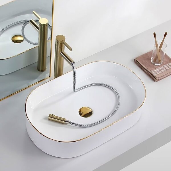 Ceramic Countertop Basin Rea Nadia White Gold Edge