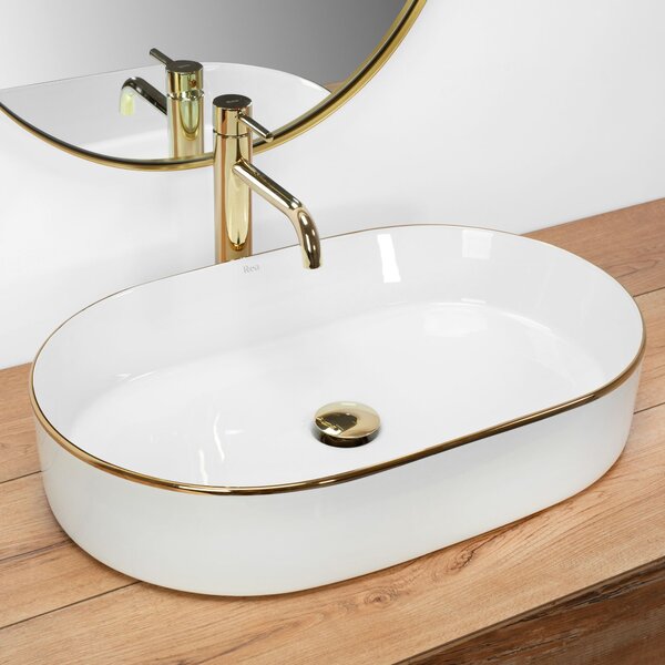 Ceramic Countertop Basin Rea Nadia White Gold Edge