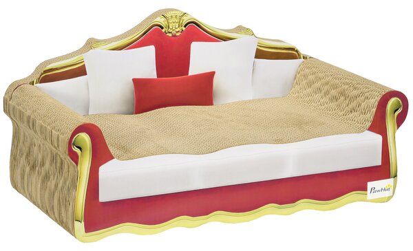 PawHut Cat Scratcher Lounge Sofa, Durable Cardboard Bed with Catnip, Stylish & Eco-Friendly, 58x29.5x29cm Aosom UK
