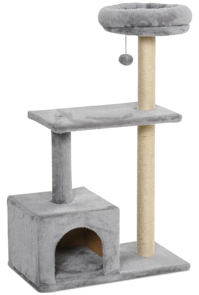 PawHut Durable Cat Scratching Tree, 3-Tier with Sisal Rope for Play and Rest, Grey Aosom UK