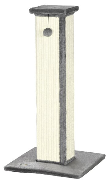PawHut 81cm Cat Scratcher, Vertical Full Scratcher with Natural Sisal Rope, Hanging Ball and Soft Plush, Grey Aosom UK