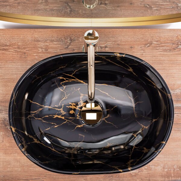 Countertop washbasin Rea Amelia Black Marble shiny