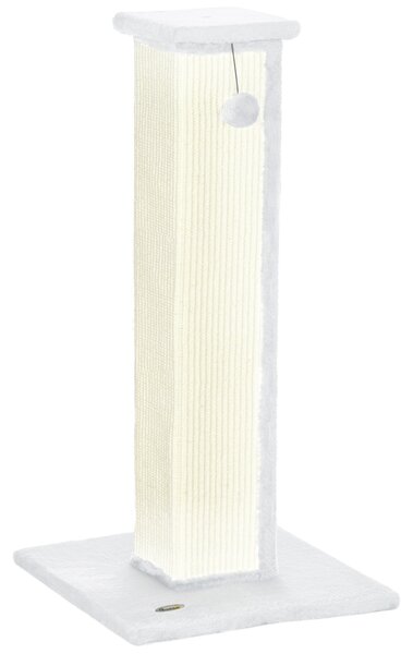 PawHut 81cm Cat Scratcher, Vertical Full Scratcher w/ Natural Sisal Rope, Hanging Ball, Soft Plush - White