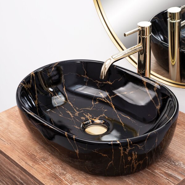 Countertop washbasin Rea Amelia Black Marble shiny