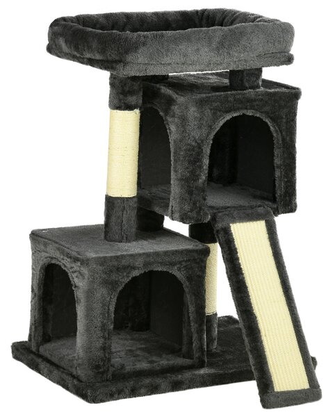 PawHut Cats 3-Tier Sisal Rope Leisure Tree Dark Grey Aosom UK