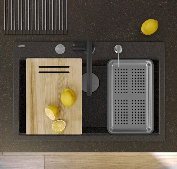 Granite sink MARC 110 WORKSTATION Black Metallic