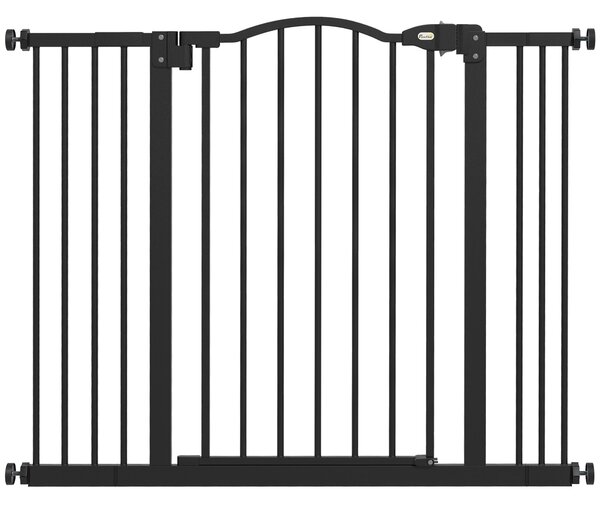 PawHut Metal 74-100cm Adjustable Pet Gate Safety Barrier w/ Auto-Close Door Black Aosom UK