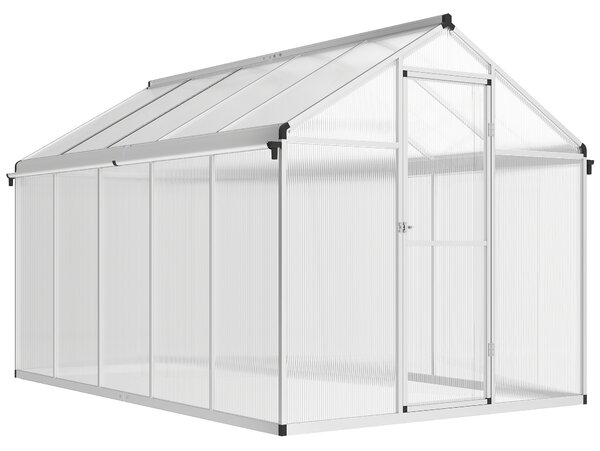 Outsunny 6 x 10ft Polycarbonate Greenhouse with Rain Gutters, Large Walk-In Green House with Window, Garden Plants Grow House with Aluminium