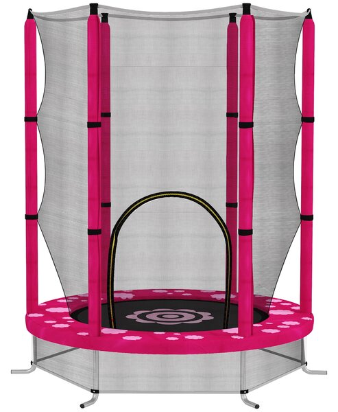 AIYAPLAY 4.6FT Toddler Trampoline w/ Safety Enclosure Net, for Indoor Outdoor Use, Ages 3-6 Years, Sun Pattern - Pink