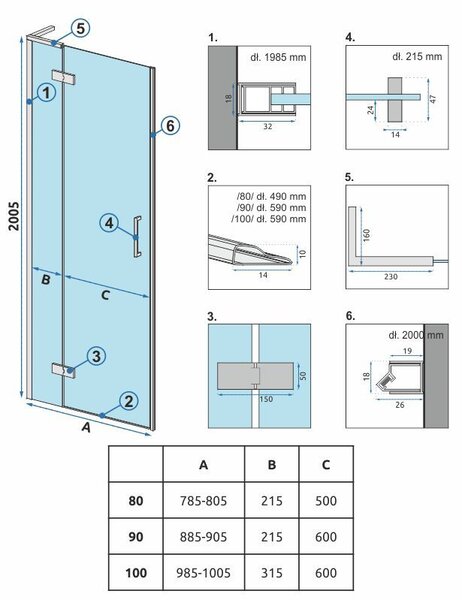 Shower doors Rea Hugo 80 Black