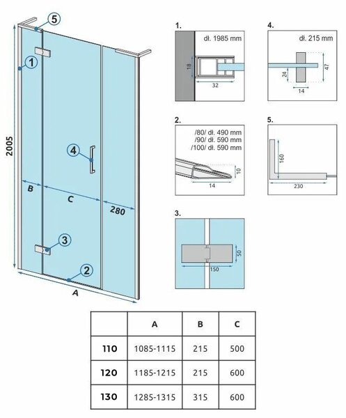 Shower doors Rea Hugo 100 Gold Brush + Shower screen 30