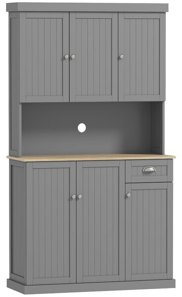 HOMCOM 180cm Freestanding Kitchen Cabinet, Modern Storage Cupboard with Open Countertop, Drawer and 6 Doors, Grey