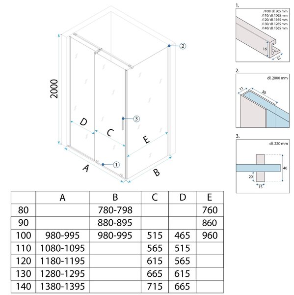 Shower enclosure REA Montana Gold Brush 100x80