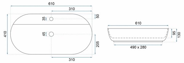 Countertop Basin REA Aura 61 Marmo Shiny