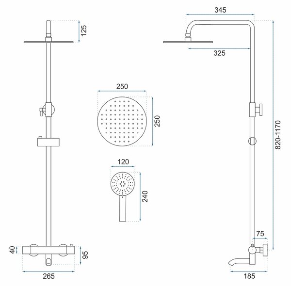 Thermostatic shower system Rea Lungo Chrome