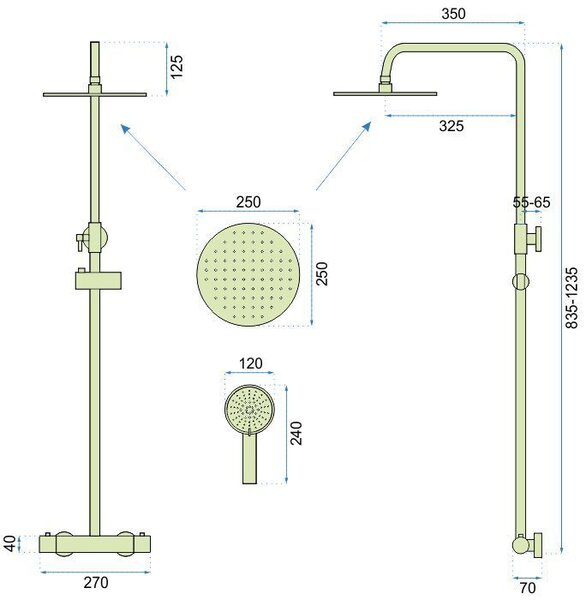 Shower set with thermostatic mixer REA VINCENT Gold Brushed