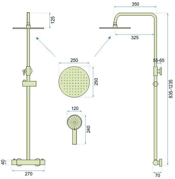 Shower set with thermostatic mixer REA VINCENT NICKEL BRUSH INOX