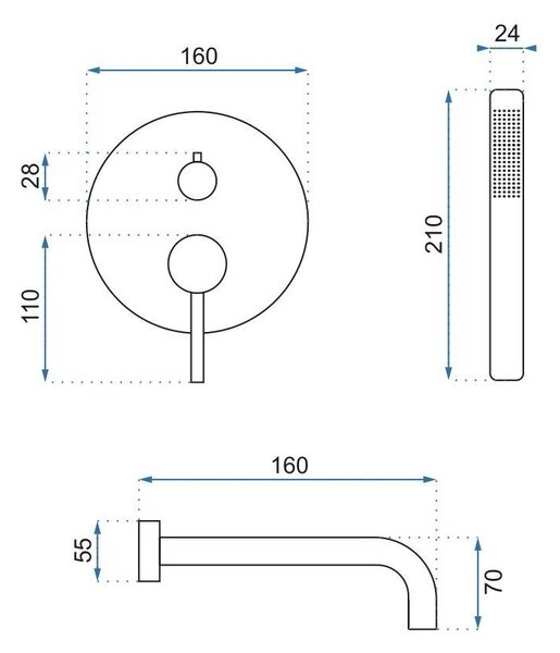 Wall Mounted Bath faucet Rea Lungo Copper + BOX