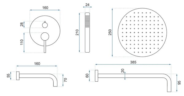 Built-in shower set Rea Lungo Brush Gold + BOX