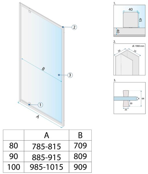Shower door Rea Primo Swing 80 Chrome