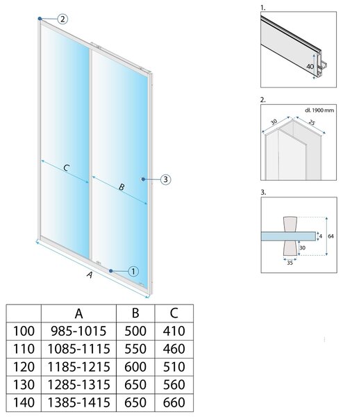 Shower door Rea Primo Slide 100 Chrome